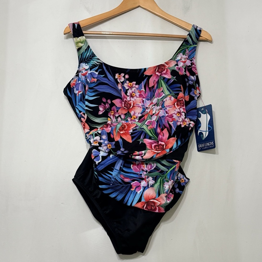 Longitude One Piece Swimsuit Tummy Control Tropical Floral Padded NWT Womens 14
